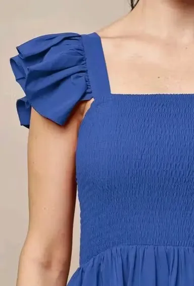 Women Solid Casual Sleeveless Fit and Flare Dress Cotton Blend A-Line Midi Dress Elegant Flowy Summer Western Wear Party Casual Dress for Women India Stylish Comfortable Daily Wear Outfit Blue XL thumbnail 2