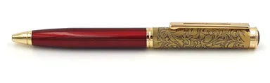 Epraiser Brass Metal Glossy Red Finish with Gold Accent Abstract Designer Timeless Formal Luxury Roller Ball Pen Blue Ink for Office Writing, Executive Gift, Premium Stationery, Professional Use thumbnail 1
