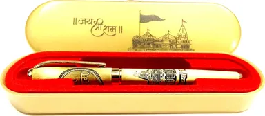 Epraiser Luxury Gold Plated Ayodhya Ram Mandir Engraved Roller Ball Pen Gift Set with Designer Box Blue Ink Premium Religious Gift Pen for Corporate Gifting Diwali Wedding Return Gift Collectible Writing Instrument thumbnail 1