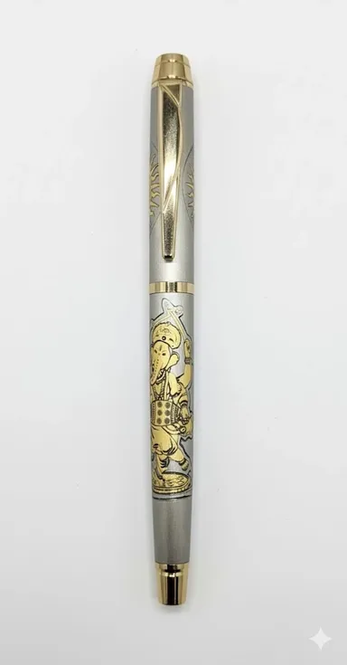 Epraiser Lord Ganesh Engraved Luxury Roller Ball Pen Gold Silver Finish Metallic Body Textured Grip Blue Ink Premium Gift Pen for Office पूजा Corporate Gifting India thumbnail 1
