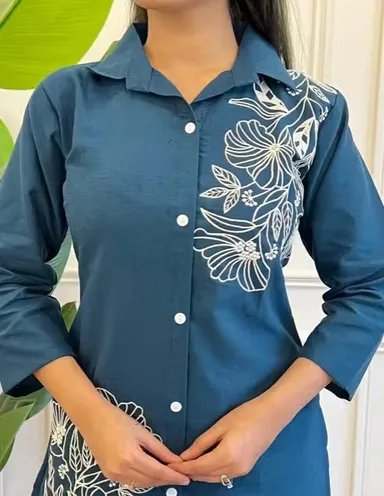 Women Rayon Kurta Palazzo Co-ord Set Stylish Ethnic Cord Set for Ladies Printed Casual Festive Wear Comfortable Summer Kurti Palazzo Set India Blue M thumbnail 2