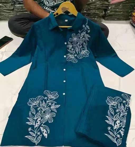 Women Rayon Kurta Palazzo Co-ord Set Stylish Ethnic Cord Set for Ladies Printed Casual Festive Wear Comfortable Summer Kurti Palazzo Set India Blue L image 2