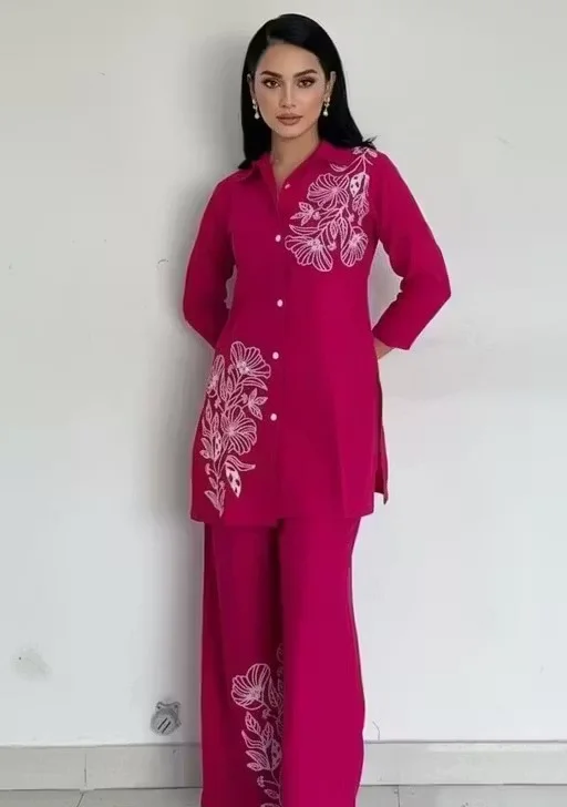 Women Rayon Kurta Palazzo Co-ord Set Stylish Ethnic Cord Set for Ladies Printed Casual Festive Wear Comfortable Summer Kurti Palazzo Set India Pink L image 2