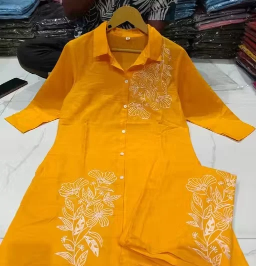 Women Rayon Kurta Palazzo Co-ord Set Stylish Ethnic Cord Set for Ladies Printed Casual Festive Wear Comfortable Summer Kurti Palazzo Set India Yellow M image 4
