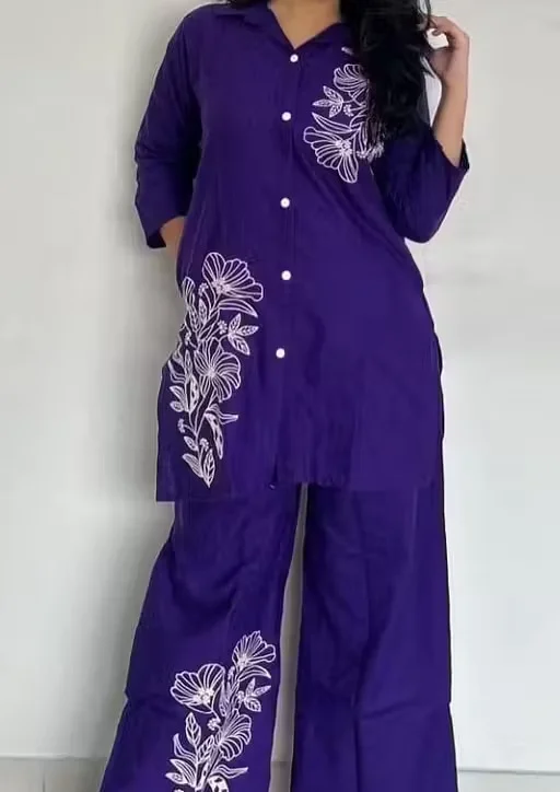 Women Rayon Kurta Palazzo Co-ord Set Stylish Ethnic Cord Set for Ladies Printed Casual Festive Wear Comfortable Summer Kurti Palazzo Set India Nevey Blue XL image 3
