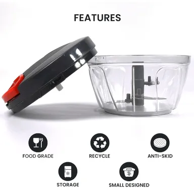 Manual Dori Chopper 500ml Vegetable Chopper Hand Pull String Chopper with 3 Stainless Steel Blades Multipurpose Kitchen Food Chopper for Onion Garlic Salad Vegetables Easy Fast Cutting Tool India thumbnail 2