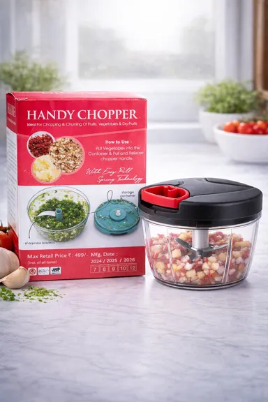 Manual Dori Chopper 500ml Vegetable Chopper Hand Pull String Chopper with 3 Stainless Steel Blades Multipurpose Kitchen Food Chopper for Onion Garlic Salad Vegetables Easy Fast Cutting Tool India thumbnail 6