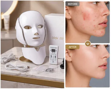 7 Colour LED Face Mask with Neck Attachment Remote Control Light Therapy Mask for Acne Anti Ageing Skin Rejuvenation Wrinkle Removal Facial Device Home Use thumbnail 1