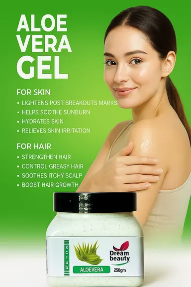 Aloe Vera Face and Body Scrub 250gm for Glowing Skin Tan Removal Deep Exfoliation Acne Control Dead Skin Removal Hydrating Herbal Skincare for Men Women thumbnail 1