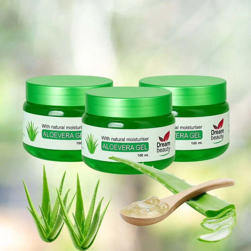 Aloe Vera Gel Pack of 3 x 100ml Natural Skin Care Moisturiser for Face Hair Body Hydrating Soothing Acne Relief Sunburn Treatment Pure Herbal Aloe Gel Combo India image 2