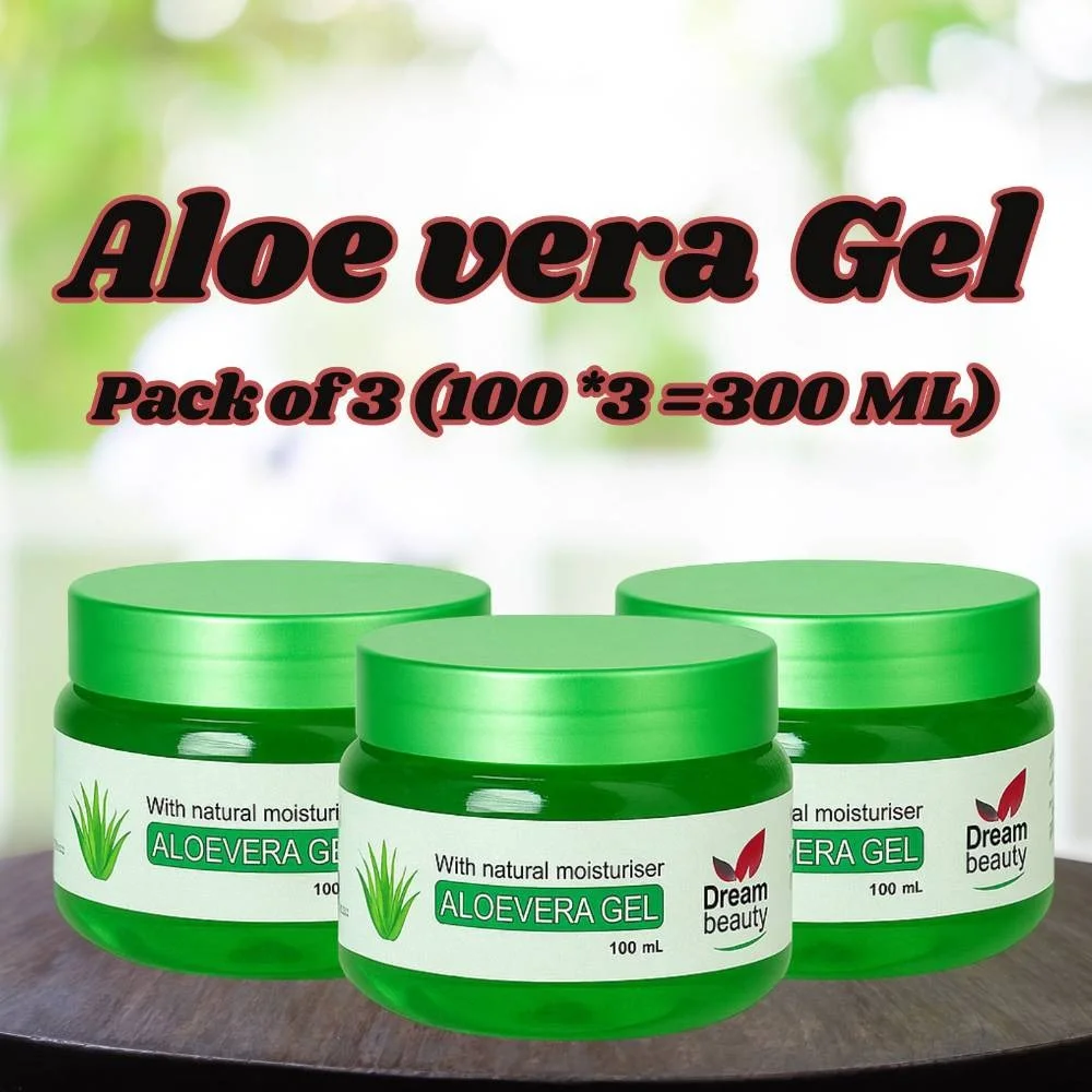Aloe Vera Gel Pack of 3 x 100ml Natural Skin Care Moisturiser for Face Hair Body Hydrating Soothing Acne Relief Sunburn Treatment Pure Herbal Aloe Gel Combo India image 1