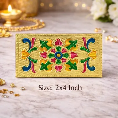 Traditional Handcrafted Wooden Puja Chouki Bajot Pack of 2 Small 4x2 Inch Meenakari Golden Chourang for Mandir Home Temple Idol Stand Decor  thumbnail 1