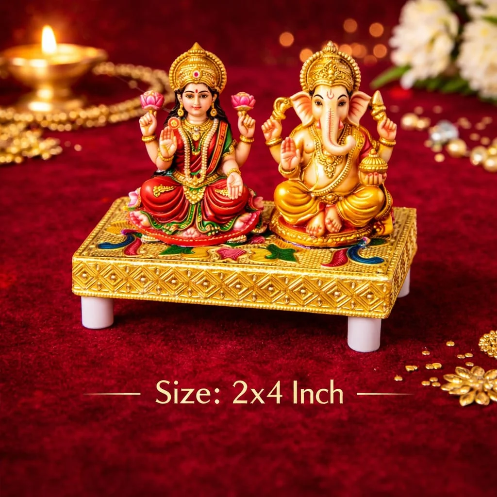 Traditional Handcrafted Wooden Puja Chouki Bajot Pack of 2 Small 4x2 Inch Meenakari Golden Chourang for Mandir Home Temple Idol Stand Decor image 3