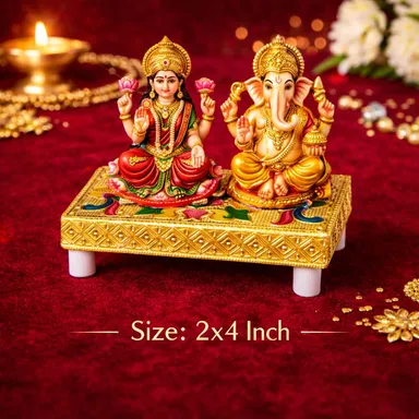 Traditional Handcrafted Wooden Puja Chouki Bajot Pack of 2 Small 4x2 Inch Meenakari Golden Chourang for Mandir Home Temple Idol Stand Decor  thumbnail 2