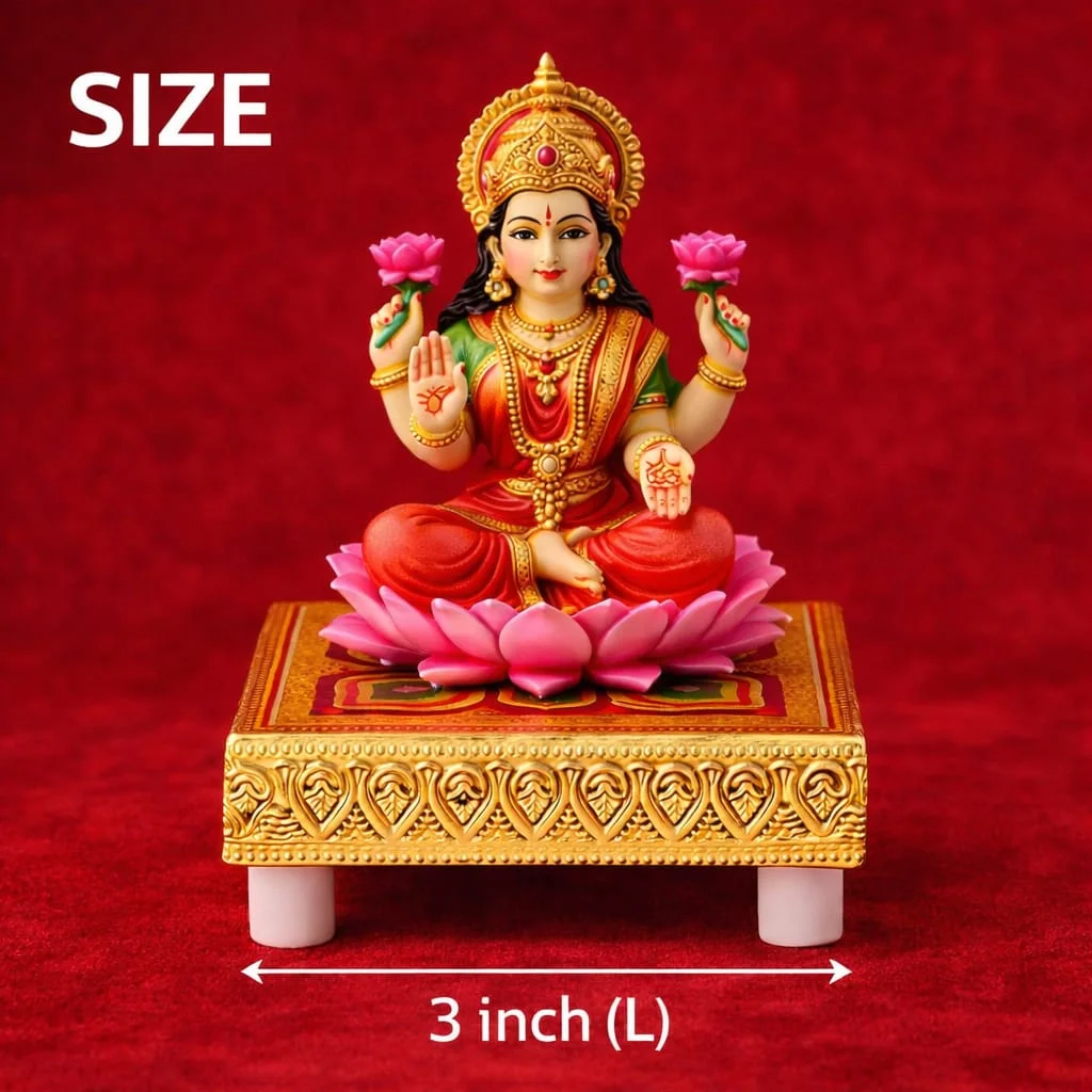 Traditional Handcrafted Wooden Puja Chouki Bajot Pack of 3 Small 3 Inch Meenakari Golden Chourang for Mandir Home Temple Idol Stand Religious Puja Decor  image 2