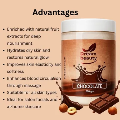 Dream Beauty Chocolate Massage Cream 800g Professional Skin Nourishing Cocoa Body Massage Cream for Glowing Soft Skin Deep Moisturising Spa Cream for Face and Body India thumbnail 1