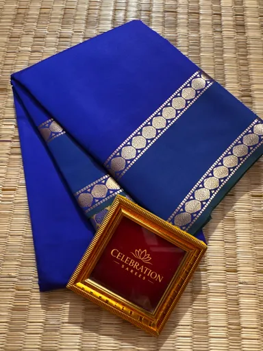 Silk Saree with Traditional Gold Zari Border Festive Wedding Party Wear Ethnic Saree for Women Banarasi Style Celebration Saree India Royal Blue Free Size thumbnail 0