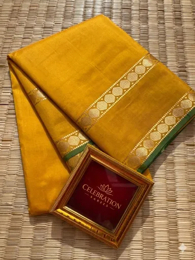Silk Saree with Traditional Gold Zari Border Festive Wedding Party Wear Ethnic Saree for Women Banarasi Style Celebration Saree India Yellow Free Size thumbnail 0