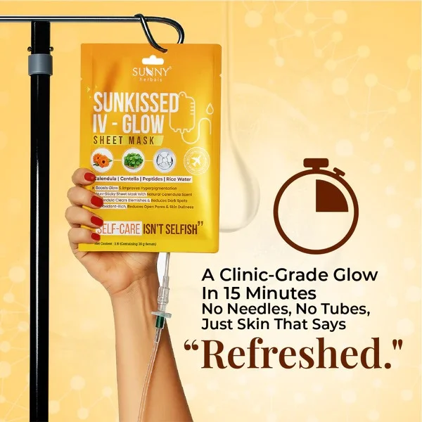 Sunkissed IV Glow Sheet Mask Hydrating Brightening Face Mask with Niacinamide Hyaluronic Acid Vitamin C Deep Moisture Skin Glow Repair Korean Style Facial Sheet Mask for Dull Dry Skin Instant Radiance Care image 2