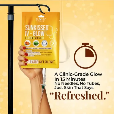 Sunkissed IV Glow Sheet Mask Hydrating Brightening Face Mask with Niacinamide Hyaluronic Acid Vitamin C Deep Moisture Skin Glow Repair Korean Style Facial Sheet Mask for Dull Dry Skin Instant Radiance Care thumbnail 1