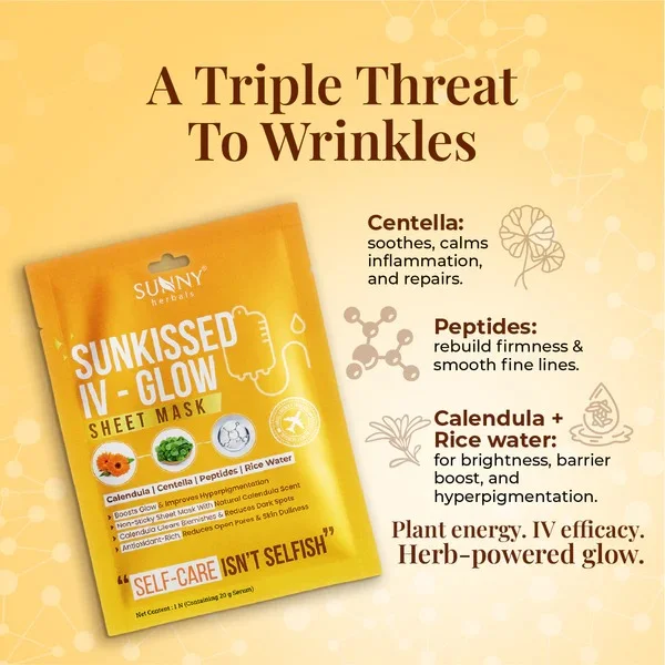 Sunkissed IV Glow Sheet Mask Hydrating Brightening Face Mask with Niacinamide Hyaluronic Acid Vitamin C Deep Moisture Skin Glow Repair Korean Style Facial Sheet Mask for Dull Dry Skin Instant Radiance Care image 3