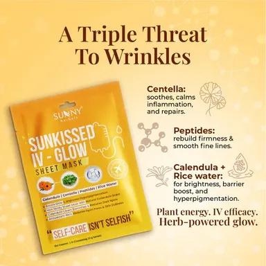 Sunkissed IV Glow Sheet Mask Hydrating Brightening Face Mask with Niacinamide Hyaluronic Acid Vitamin C Deep Moisture Skin Glow Repair Korean Style Facial Sheet Mask for Dull Dry Skin Instant Radiance Care thumbnail 2