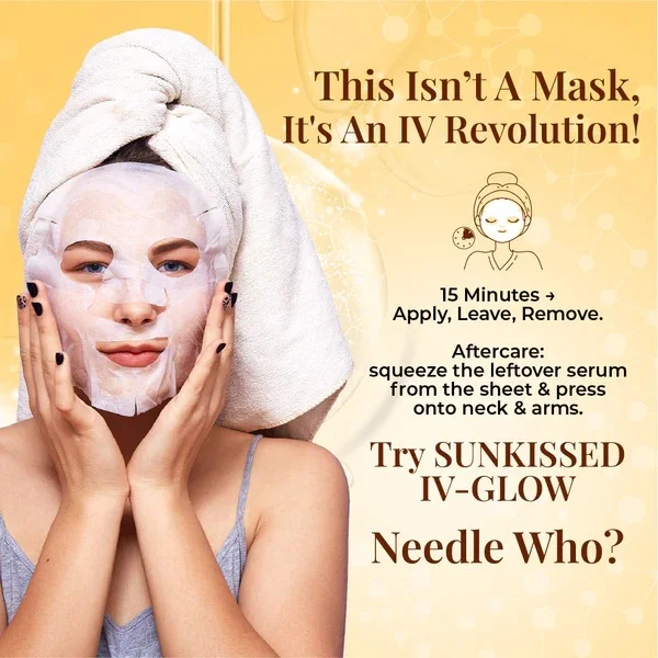 Sunkissed IV Glow Sheet Mask Hydrating Brightening Face Mask with Niacinamide Hyaluronic Acid Vitamin C Deep Moisture Skin Glow Repair Korean Style Facial Sheet Mask for Dull Dry Skin Instant Radiance Care image 4