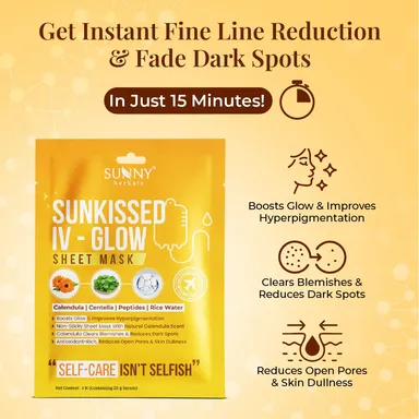 Sunkissed IV Glow Sheet Mask Hydrating Brightening Face Mask with Niacinamide Hyaluronic Acid Vitamin C Deep Moisture Skin Glow Repair Korean Style Facial Sheet Mask for Dull Dry Skin Instant Radiance Care thumbnail 4