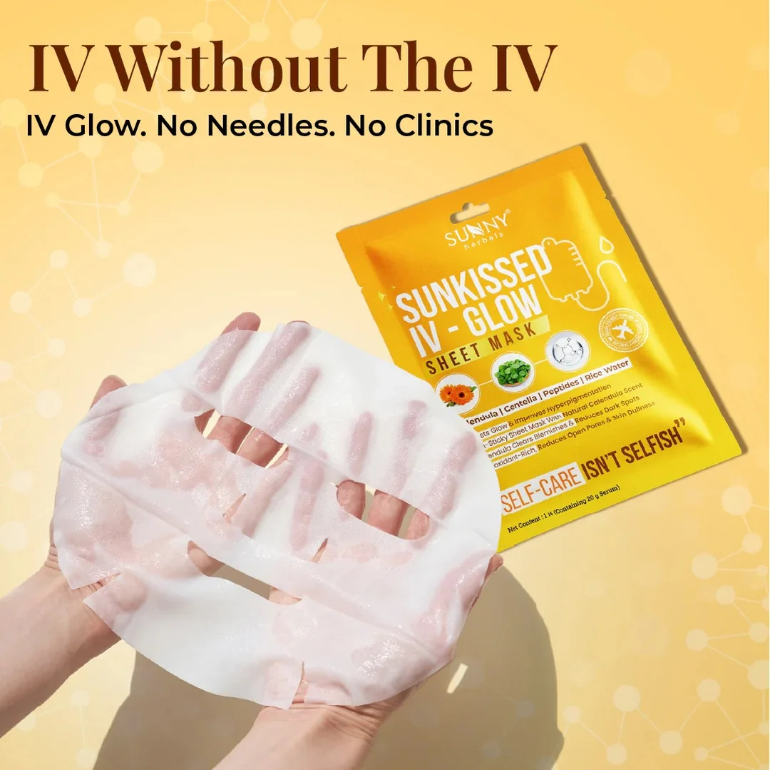Sunkissed IV Glow Sheet Mask Hydrating Brightening Face Mask with Niacinamide Hyaluronic Acid Vitamin C Deep Moisture Skin Glow Repair Korean Style Facial Sheet Mask for Dull Dry Skin Instant Radiance Care image 1
