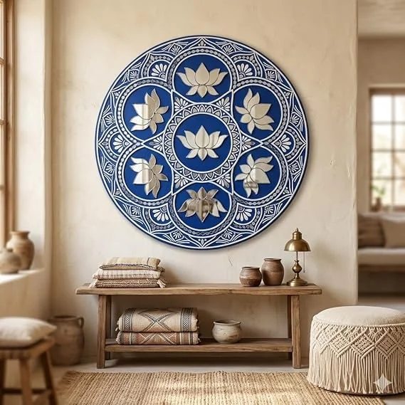 5-Piece Lotus Shape Cutout Silver Mirror Set for Lippan Art Mud Work DIY Craft Decoration Handcrafted Mosaic Mirror Pieces for Home Mandir Wall Decor Rangoli Festival Art Supplies India image 3