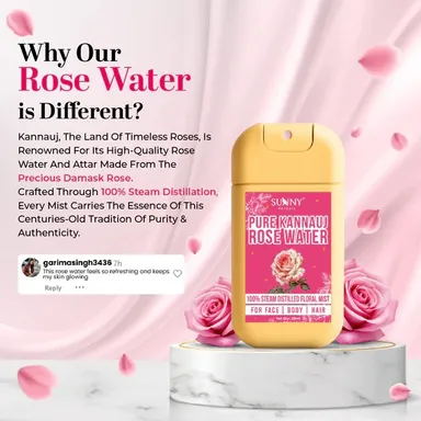 Pure Kannauj Rose Water 25 ML Natural Steam Distilled Gulab Jal for Face Skin Toner Hydrating Refreshing Facial Mist Cooling Glow Enhancing Makeup Setting Water Ayurvedic Skincare for All Skin Types India thumbnail 3