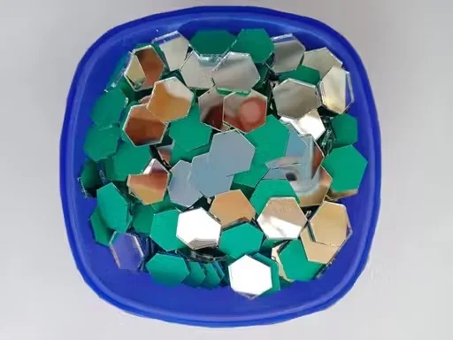 Hexagon Shape Craft Mirrors 350+ Pieces Silver Acrylic Mirror Tiles for Lippan Art Mud Work Mandala Art Jewellery Making DIY Craft Decoration Home Decor Shisha Mirror Pieces image 3