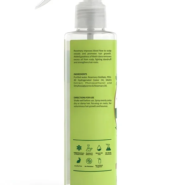 Rosemary Methi Water Hair Spray 200 ML Natural Herbal Hair Growth Tonic for Hair Fall Control Dandruff Reduction Scalp Nourishment Strengthening Hair Spray with Rosemary Fenugreek Extract Leave-In Hair Mist for Men Women India image 4