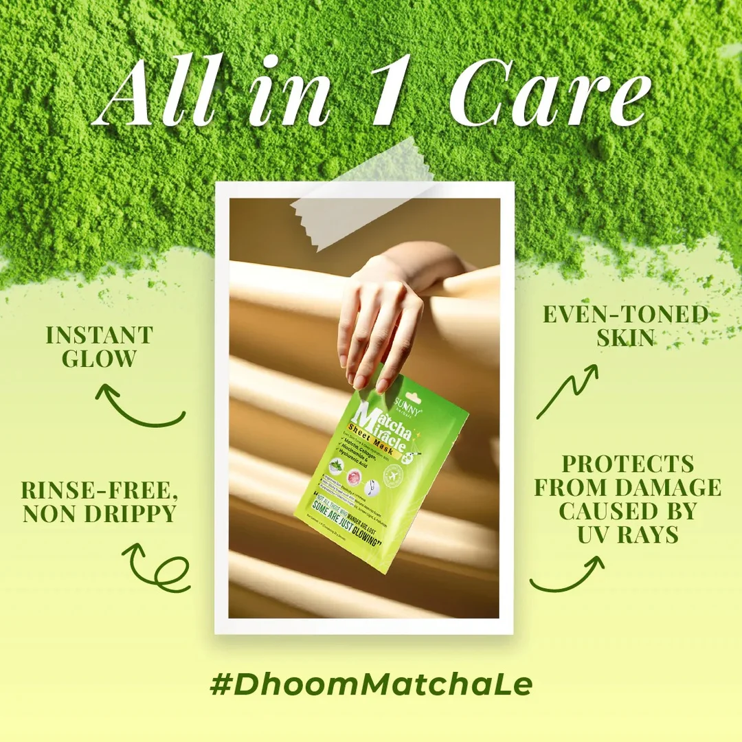 Matcha Miracle Sheet Mask Green Tea Antioxidant Hydrating Brightening Facial Sheet Mask with Matcha Extract Hyaluronic Acid Niacinamide for Acne Prone Dull Skin Instant Glow Refresh Spa Care Treatment Face Mask India image 2