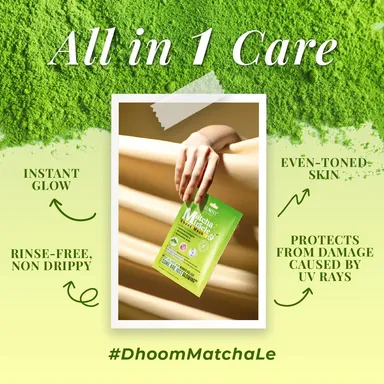 Matcha Miracle Sheet Mask Green Tea Antioxidant Hydrating Brightening Facial Sheet Mask with Matcha Extract Hyaluronic Acid Niacinamide for Acne Prone Dull Skin Instant Glow Refresh Spa Care Treatment Face Mask India thumbnail 1
