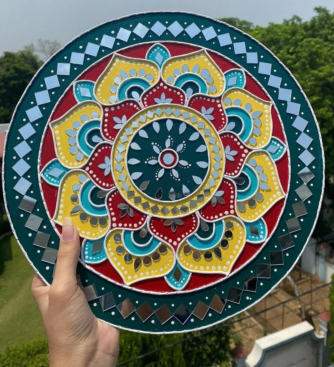 PAR DESIGN 6 Shapes Decorative Craft Mirror Set 1200 Pcs with Fabric Glue Combo Round Triangle Square Eye Tilak Burfi Glass Mirrors for Lippan Art Mandala DIY Home Wall Decor India image 2