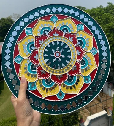 PAR DESIGN 6 Shapes Decorative Craft Mirror Set 1200 Pcs with Fabric Glue Combo Round Triangle Square Eye Tilak Burfi Glass Mirrors for Lippan Art Mandala DIY Home Wall Decor India thumbnail 1