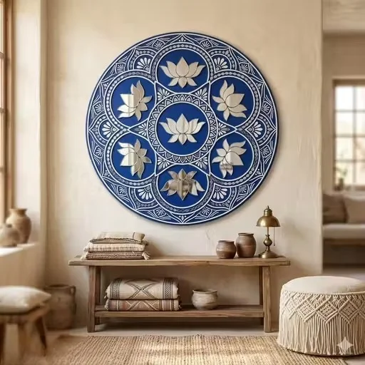 Handcrafted Lippan Art Lotus Mirror Wall Decor Set of Traditional Mud Mirror Mosaic Wall Hanging for Home Mandir Decoration, Festive Decor, DIY Craft & Ethnic Interior Styling image 3