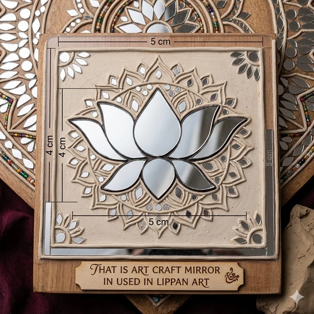 Handcrafted Lippan Art Lotus Mirror Wall Decor Set of Traditional Mud Mirror Mosaic Wall Hanging for Home Mandir Decoration, Festive Decor, DIY Craft & Ethnic Interior Styling image 4