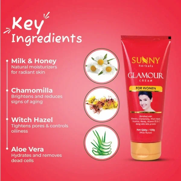 Glamour Cream for Women 100g Skin Brightening Moisturising Face Cream for Women Hydrating Daily Use Anti Dullness Glow Enhancing Lightweight Non Greasy Face Cream for All Skin Types Women Skincare India image 3