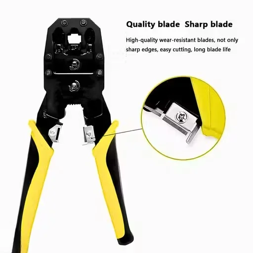 BOSI RJ45 RJ11 RJ12 Heavy Duty Crimping Tool for Ethernet LAN Cat5e Cat6 UTP Cable Cutter Stripper Modular Plug Crimper 4P4C 4P2C Network Repair Pliers Yellow Black image 2