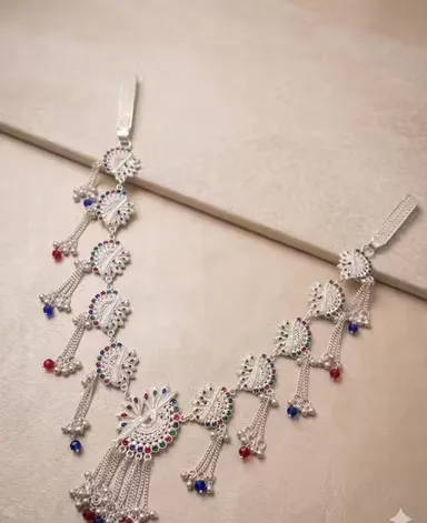 Latest Traditional Silver Kamarbandh for Women Bridal Elegant Wedding Waist Belt Jewellery Peacock Motif Designer Kandora Minimalist Modern Ethnic Festive Saree Lehenga Waist Chain Accessory India thumbnail 1