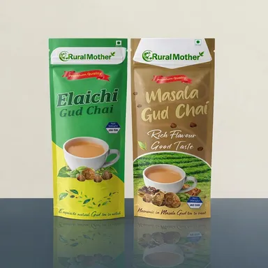 Rural Mother Elaichi Gud Chai 250g + Masala Gud Chai 250g Combo Pack Natural Jaggery Tea Powder Indian Spiced Herbal Tea Immunity Booster Kadak Desi Chai thumbnail 0