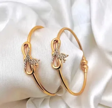 Princess Beautiful Gold Plated Kadli Style Adjustable Bracelet & Bangles Set for Women and Girls Traditional Designer Alloy Brass Chunky Shimmering Fashion Jewellery for Daily Wear Wedding Party Ethnic Look India Bracelet  2.5 thumbnail 1