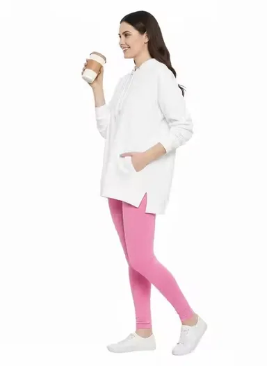 Women High Waist Stretchable Leggings Slim Fit Activewear Gym Yoga Pants Tummy Control Ankle Length Solid Workout Tights Daily Wear India Fitness Leggings Baby Pink XL thumbnail 1
