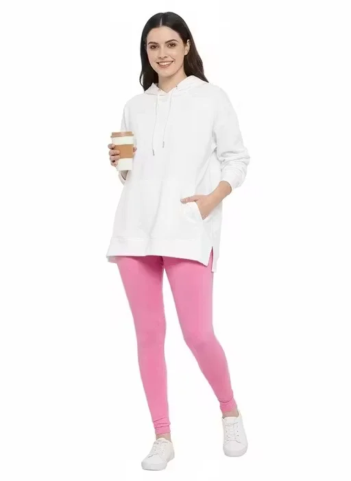 Women High Waist Stretchable Leggings Slim Fit Activewear Gym Yoga Pants Tummy Control Ankle Length Solid Workout Tights Daily Wear India Fitness Leggings Baby Pink XXL image 1