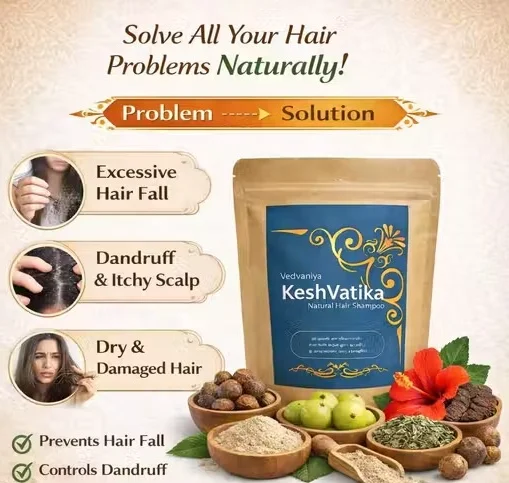 Keshvatika Natural Herbal Hair Shampoo Powder 250g Amla Reetha Shikakai Hibiscus Bhringraj Ayurvedic Hair Wash Powder for Hair Fall Control Hair Growth Dandruff Free Chemical Free Cleanser Men Women India image 2