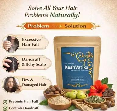 Keshvatika Natural Herbal Hair Shampoo Powder 250g Amla Reetha Shikakai Hibiscus Bhringraj Ayurvedic Hair Wash Powder for Hair Fall Control Hair Growth Dandruff Free Chemical Free Cleanser Men Women India thumbnail 1