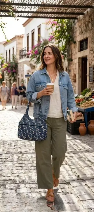 Women’s Blue Geometric Print Shoulder Bag Stylish Lightweight Daily Use Handbag with Front Zip Pocket Spacious Tote Bag for Office Travel Casual College Fashion Carry Bag thumbnail 1