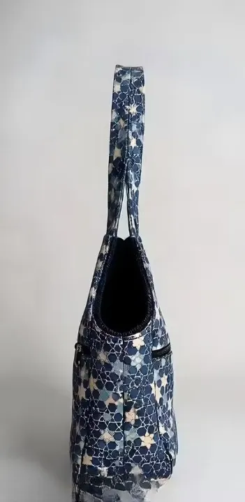 Women’s Blue Geometric Print Shoulder Bag Stylish Lightweight Daily Use Handbag with Front Zip Pocket Spacious Tote Bag for Office Travel Casual College Fashion Carry Bag thumbnail 2